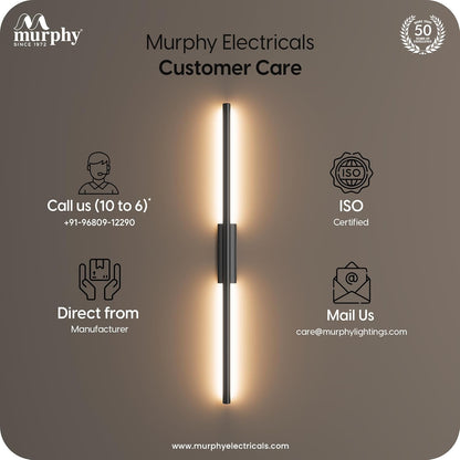 Murphy Slim Ray 12W LED Wall Highlighter– Modern Wall Light, Sleek Black Finish, Decorative Indoor Wall Lamp for Bedroom, Living Room & Hall, 3 Color Changing (Cool/Natural/Warm White)