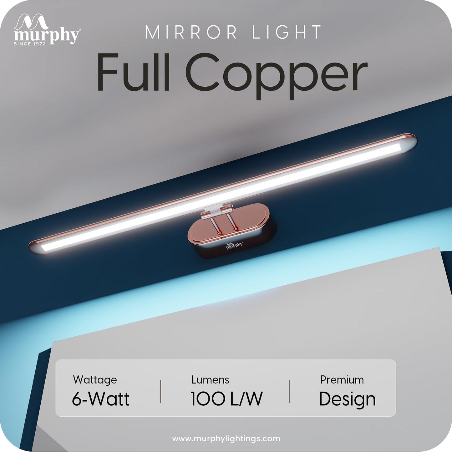 Murphy 6W 3-in-1 Color Changing Full Copper Finish LED Mirror Picture Wall Light,Bathroom Vanity Led Mirror Light (Cool White/Warm White/Natural White)