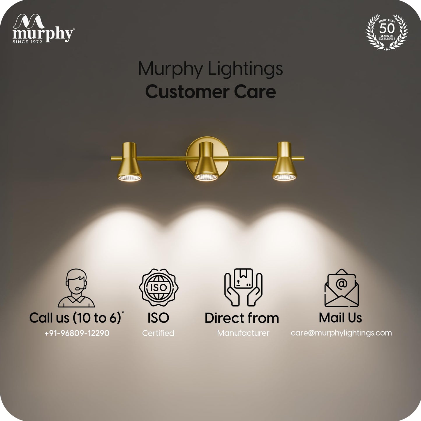Murphy TriGlow 3x5W LED Wall Track Light, 3C Color Changing (CW/WW/NW), Golden Finish, Adjustable 3 Spotlight Fixture, 15W Indoor Wall Lamp for Living Room & Home Office