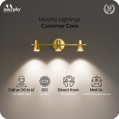 Murphy TriGlow 3x5W LED Wall Track Light, 3C Color Changing (CW/WW/NW), Golden Finish, Adjustable 3 Spotlight Fixture, 15W Indoor Wall Lamp for Living Room & Home Office