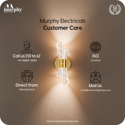 Murphy Flame ARC 10W LED Wall Light, 3C Color Changing (Warm/Natural/Cool White), Golden Finish, Acrylic & Metal Wall Lamp for Bedroom & Living Room, BIS Approved, 2 Year Warranty