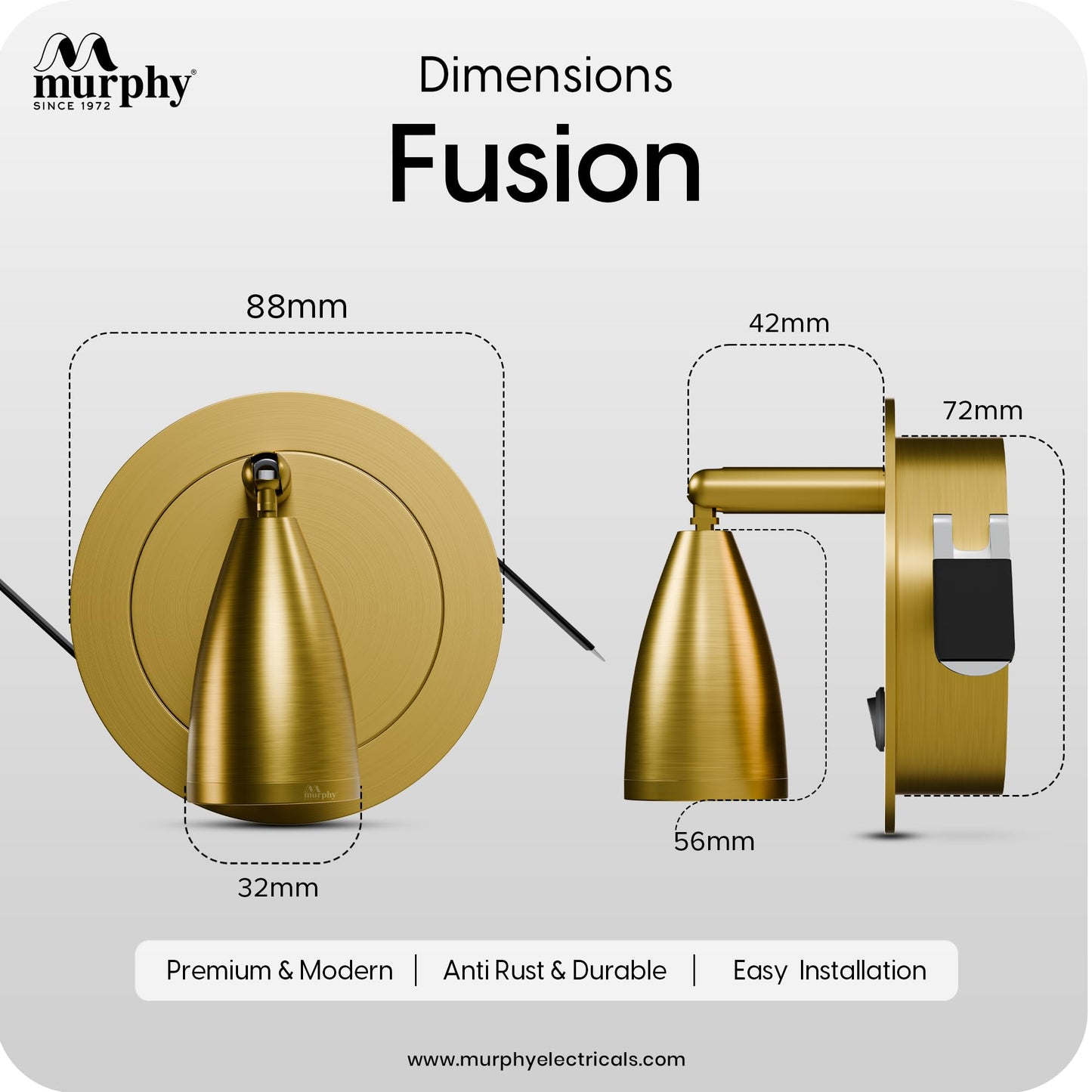 Fusion 3W LED Wall Reading Light | Warm White | Gold Finish