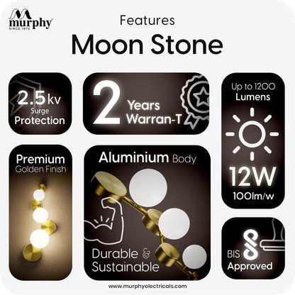 Murphy Moon Stone 12W LED Wall Light | 3 Color | Gold Finish |