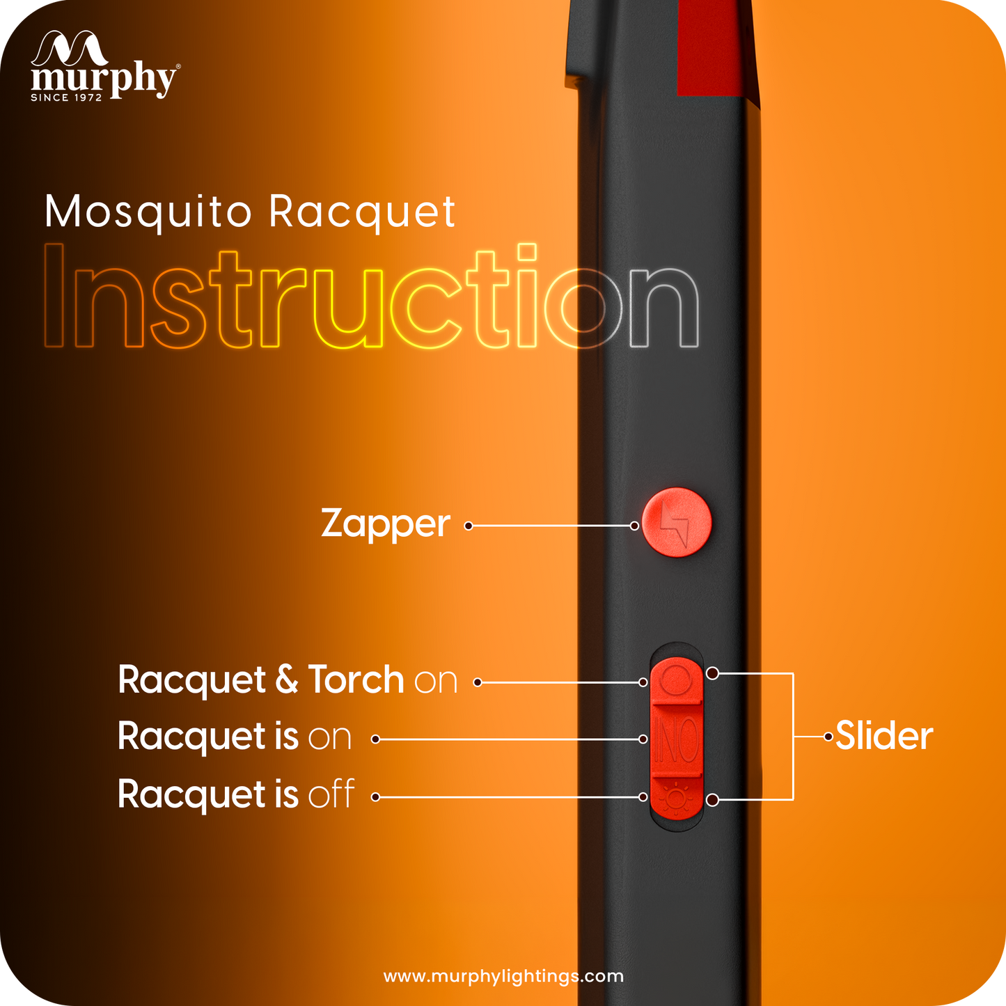 Murphy Anti Mosquito Racket with LED Torch | Rechargeable Electric Mosquito Bat | High Power Insect Killer Racket | 6 Months Warranty | Made in India