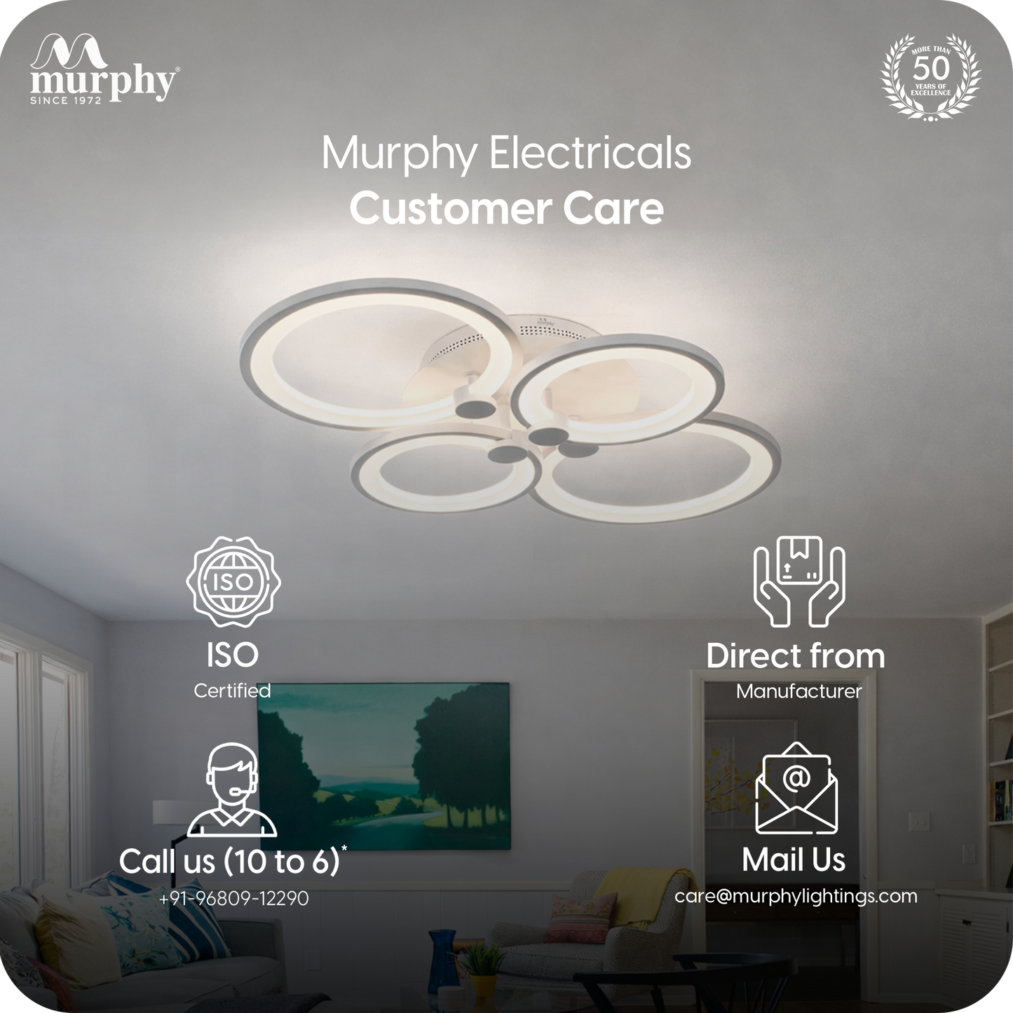 Murphy LED Ceiling Light | 40W 3 Color (Warm/Natural/Cool) | Geometric Flush Mount Acrylic Light for Living Room, Bedroom, Dining Room & Hallway