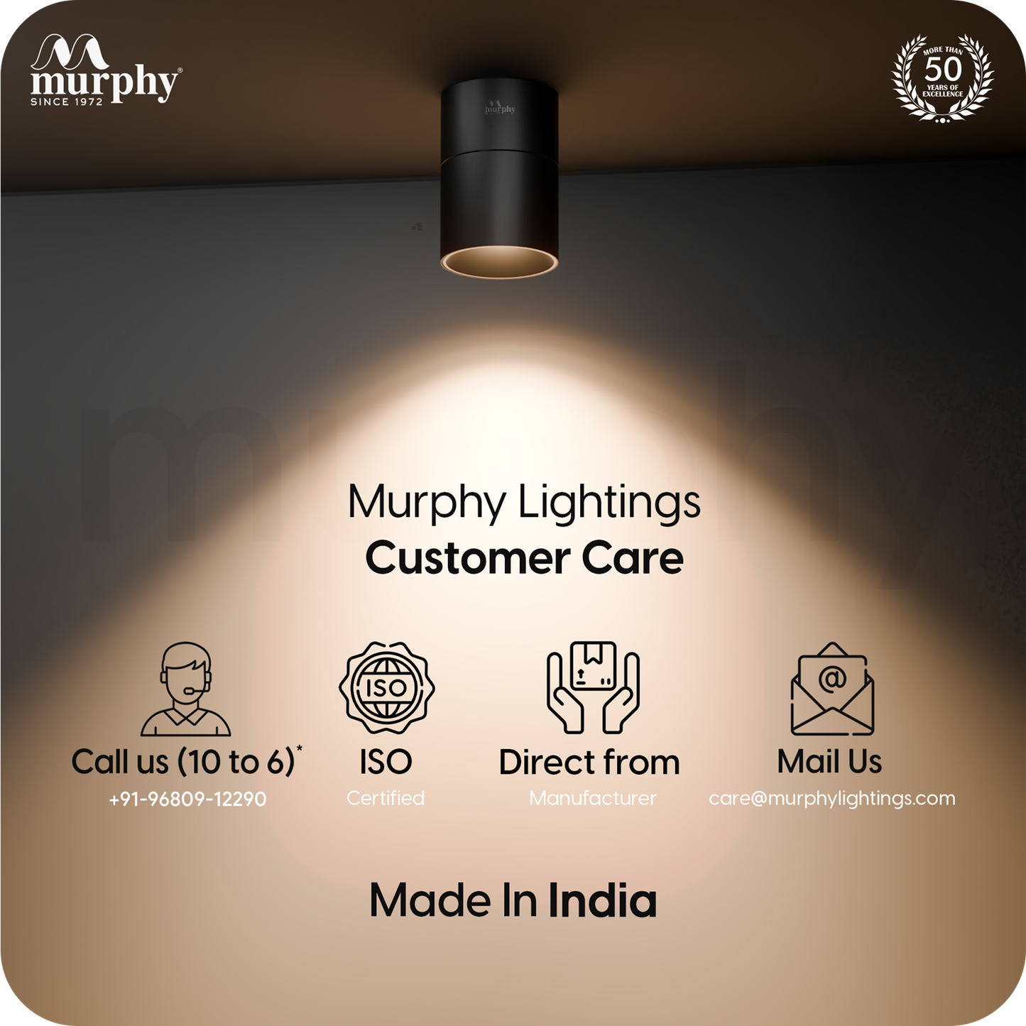 Murphy Ador 6W Surface COB Spot Light | Warm White | Black Reflector | 360° Rotatable | 90° Adjustable | Aluminium Body | BIS Approved |