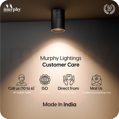 Murphy Ador 6W Surface COB Spot Light | Warm White | Black Reflector | 360° Rotatable | 90° Adjustable | Aluminium Body | BIS Approved |