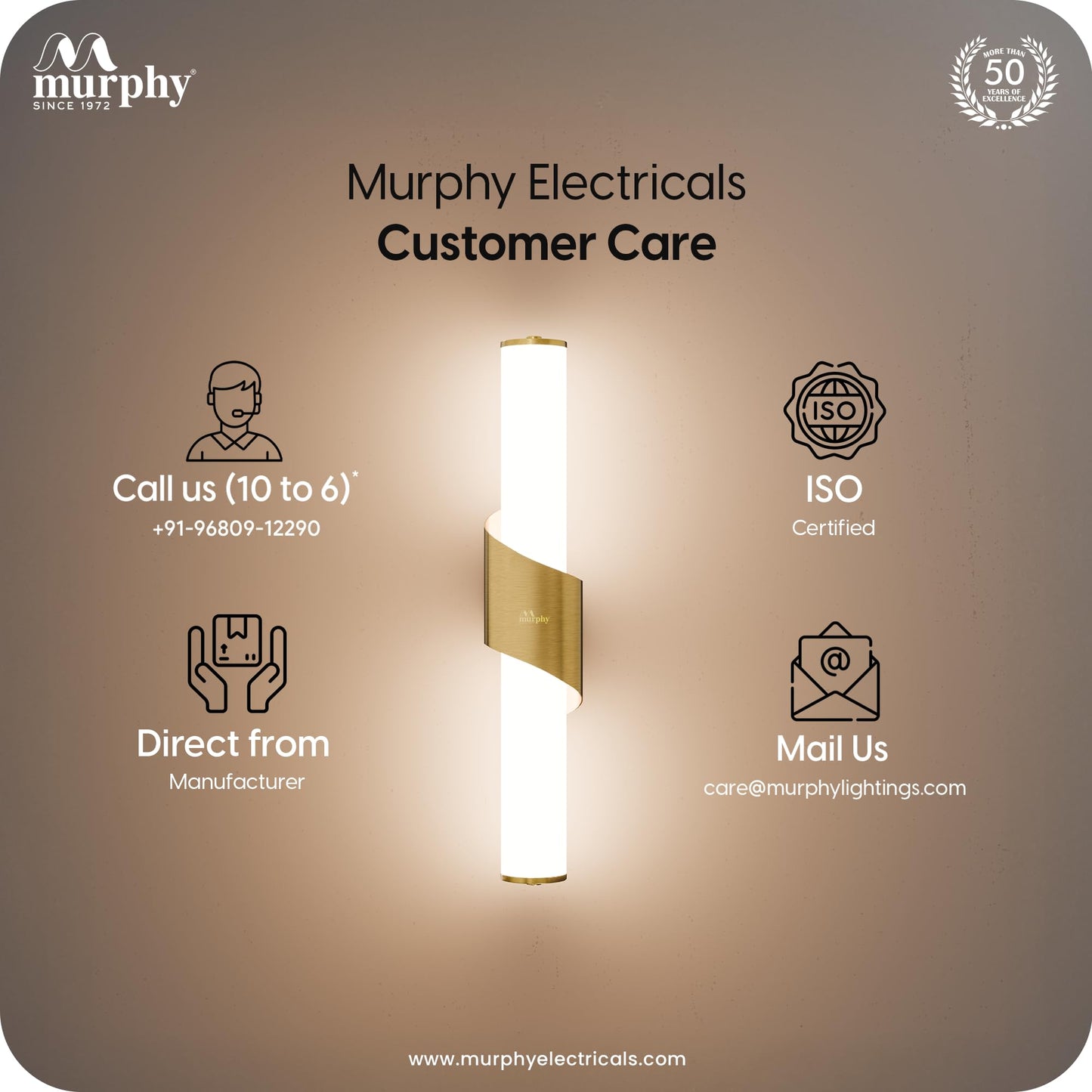 Murphy ALIX 18W LED Wall Lamp, 3C Color Changing (Cool White/Warm White/Neutral White), Golden Finish with Smoky Acrylic, Modern Wall Sconce for Bedroom, Living Room & Bedside