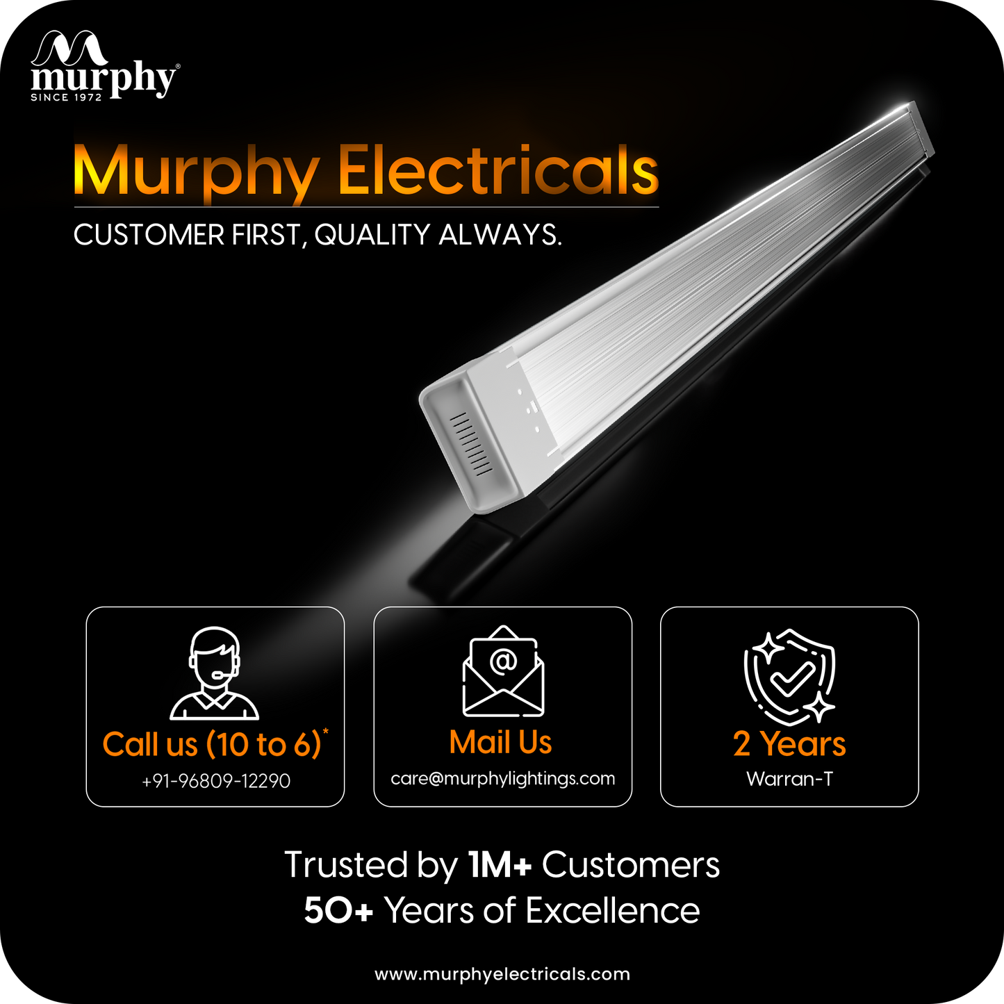 Murphy MaxGlow LED Tube Light, | Cool White 6500K | Aluminium & PC Body | BIS Approved | 4kV Surge Protection| 2 Year Warranty | Pack of 2