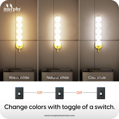 Murphy ORBIX 5 Ball LED Wall Lamp 18W, 3C (Warm/Cool/Natural White), Golden White, Metal & Acrylic, Modern Decorative Wall Light for Living Room & Bedroom, BIS Approved, 2 Year Warranty