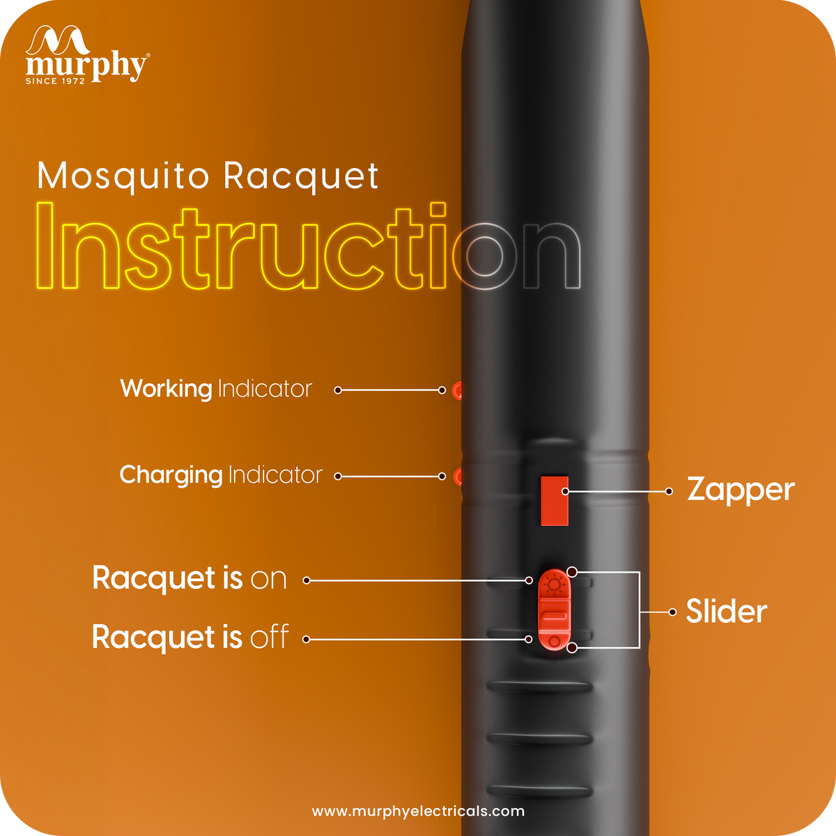 Murphy Anti Mosquito Racket with LED Torch | Rechargeable Electric Mosquito Bat | High Power Insect Killer Racket | 6 Months Warranty | Made in India