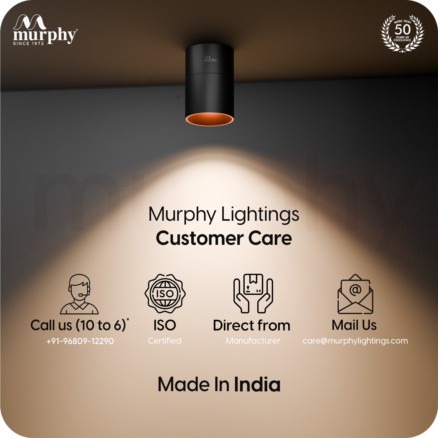 Murphy 12W Black Body Reflective Rose Gold Finish 360 Degree Adjustable LED Surface COB Light - Wall/Ceiling Mountable