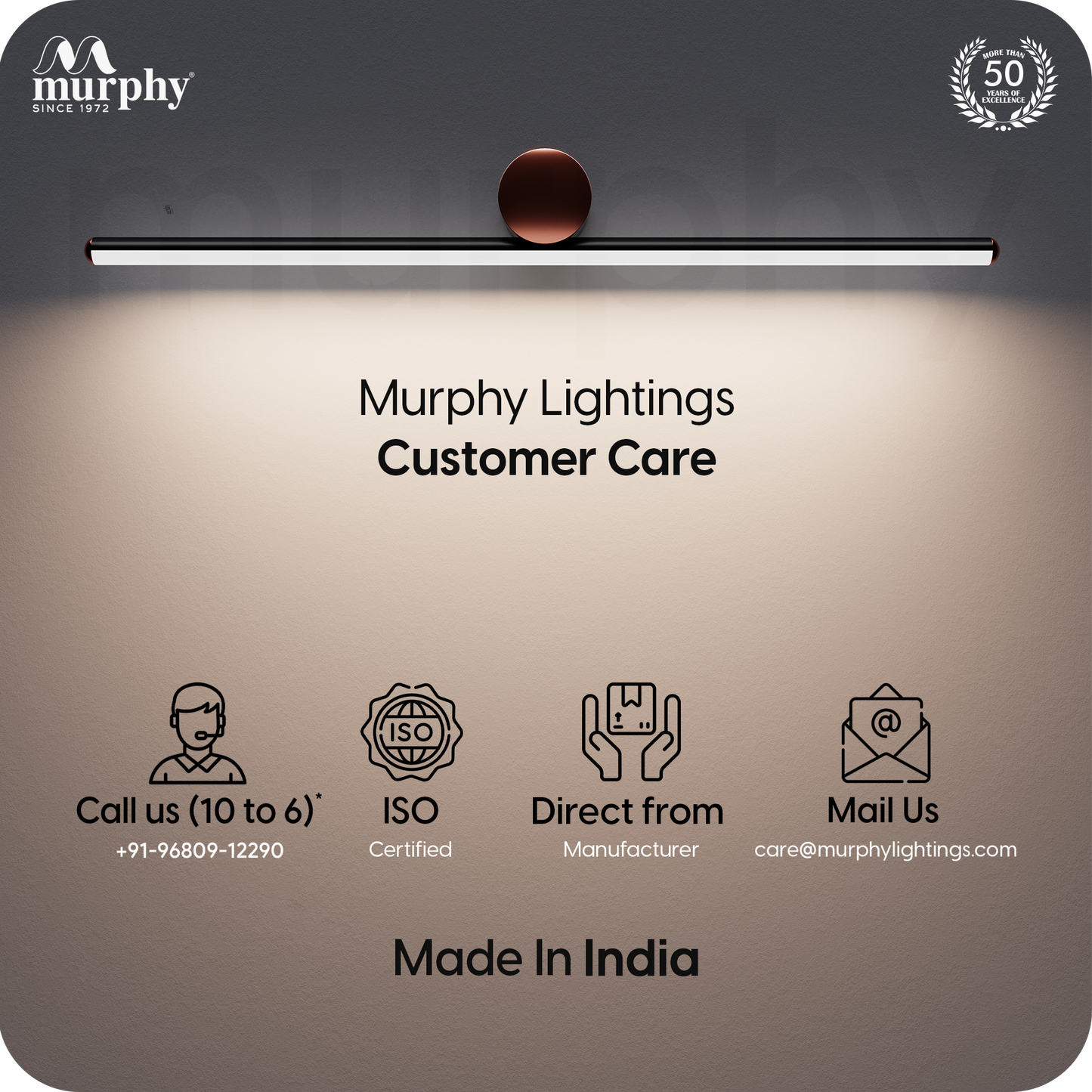 Murphy 12W 2FT 3-IN-1 Colour Rose Gold Finish Mirror Cylinder Shape Light