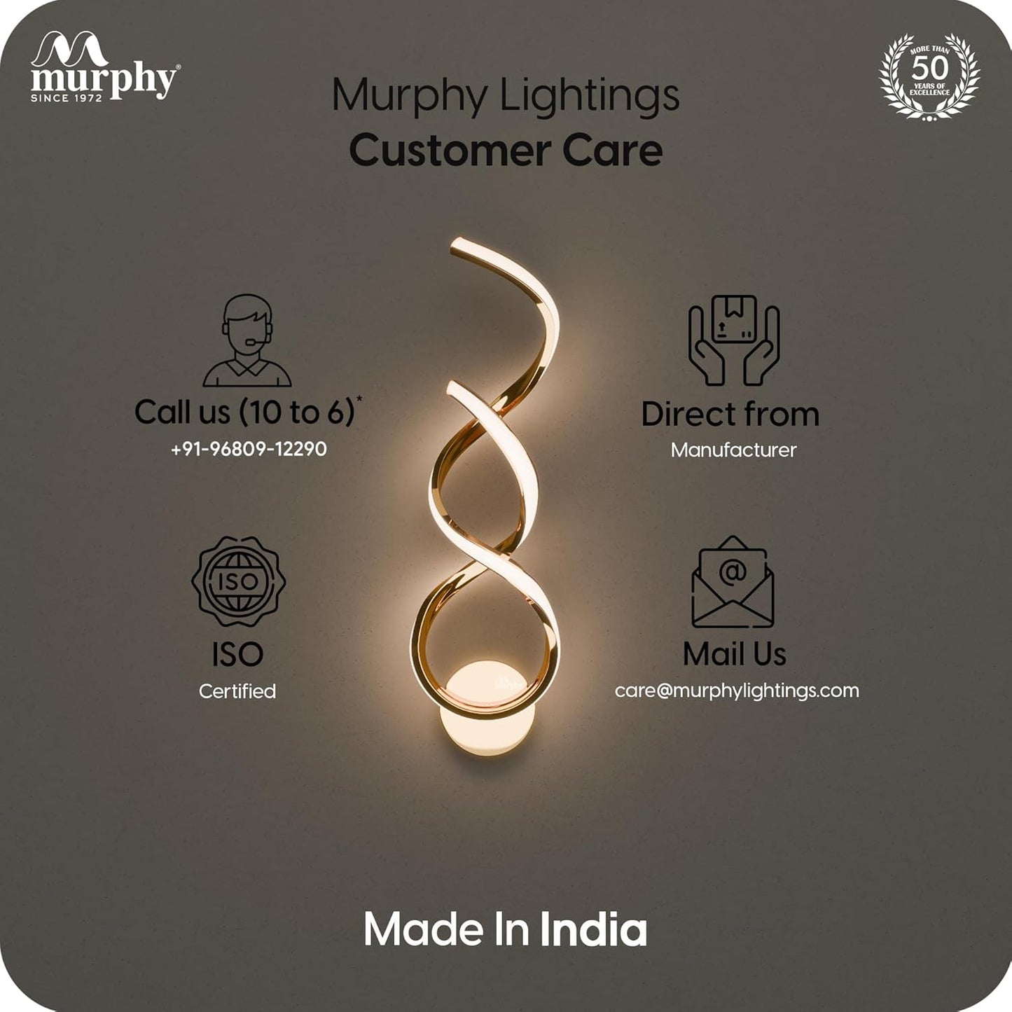 Murphy Twistra Elegant LED Wall Lamp for Home – 2 Years Warranty – Modern Aluminium Light with 3 Color Modes (French Gold)