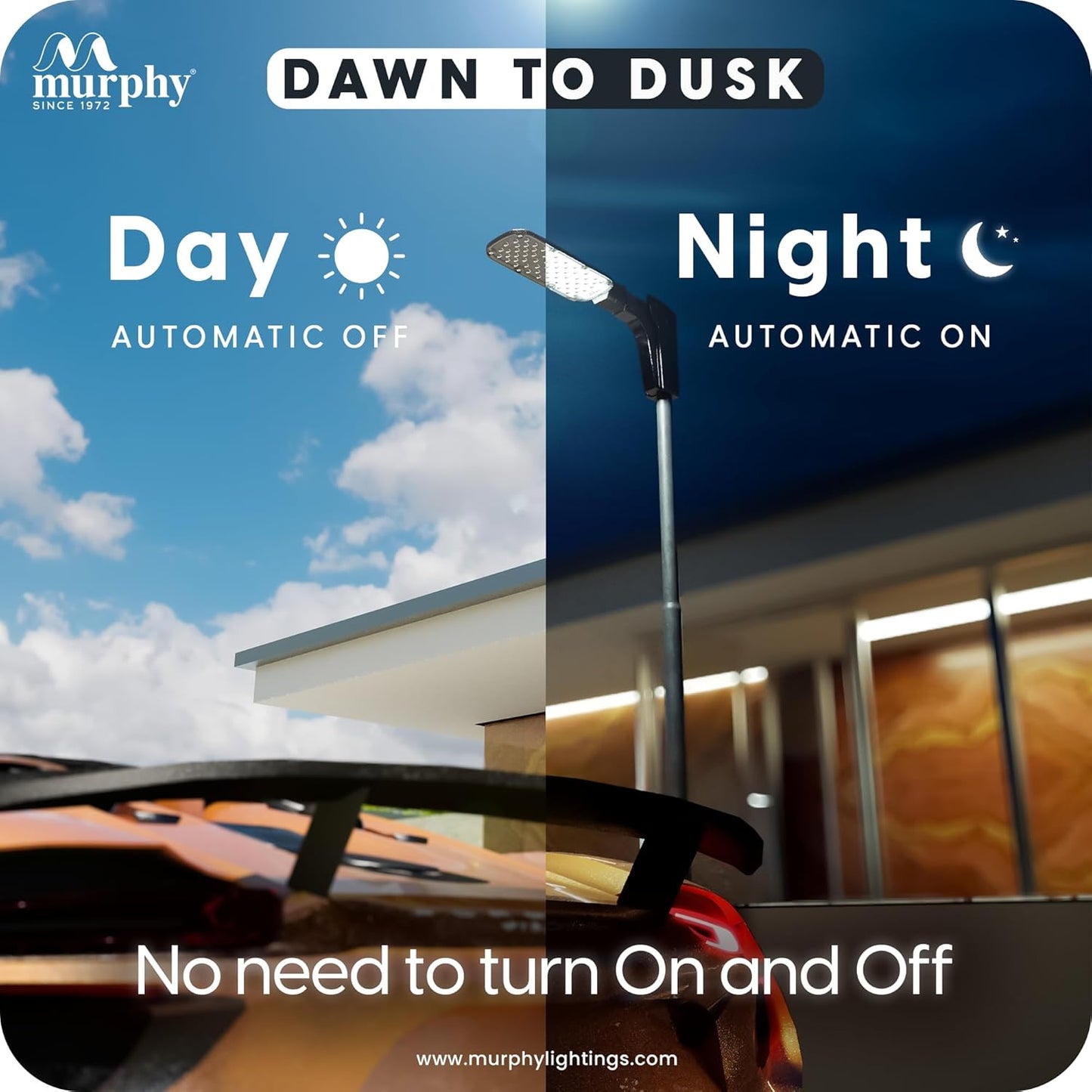 Murphy LED Lensy 50W Dusk to Dawn Auto Day/Night ON/Off Street Light, IP-65 Outdoor Light Cool White