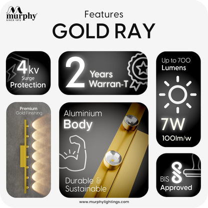 Murphy 7-Glow Goldray|LED Mirror/Vanity Light|- Luxurious Gold Finish|Warm White, 2-Year Warranty