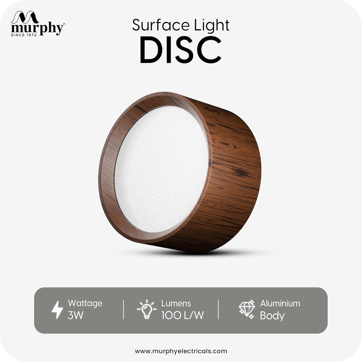 Murphy 3 Watts Wooden Led Surface Panel, Cabinet, Wardrobe Light, Edge Round Style Flush Mount Ceiling Lamp, Pack of 1 (Warm White,Aluminum) with 2 Year Warranty
