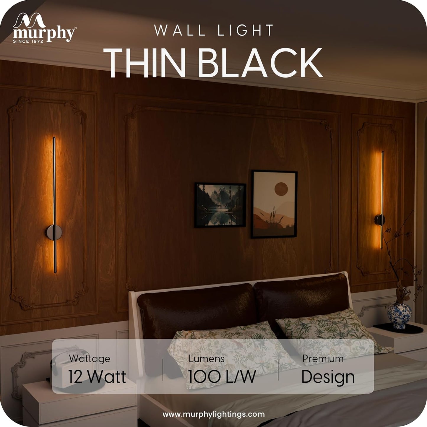 Murphy LED (Wall Highlighter) - 12W, 3-in-1 Color Changing, Modern Black Finish Wall Sconce Light Stylish Home Decor