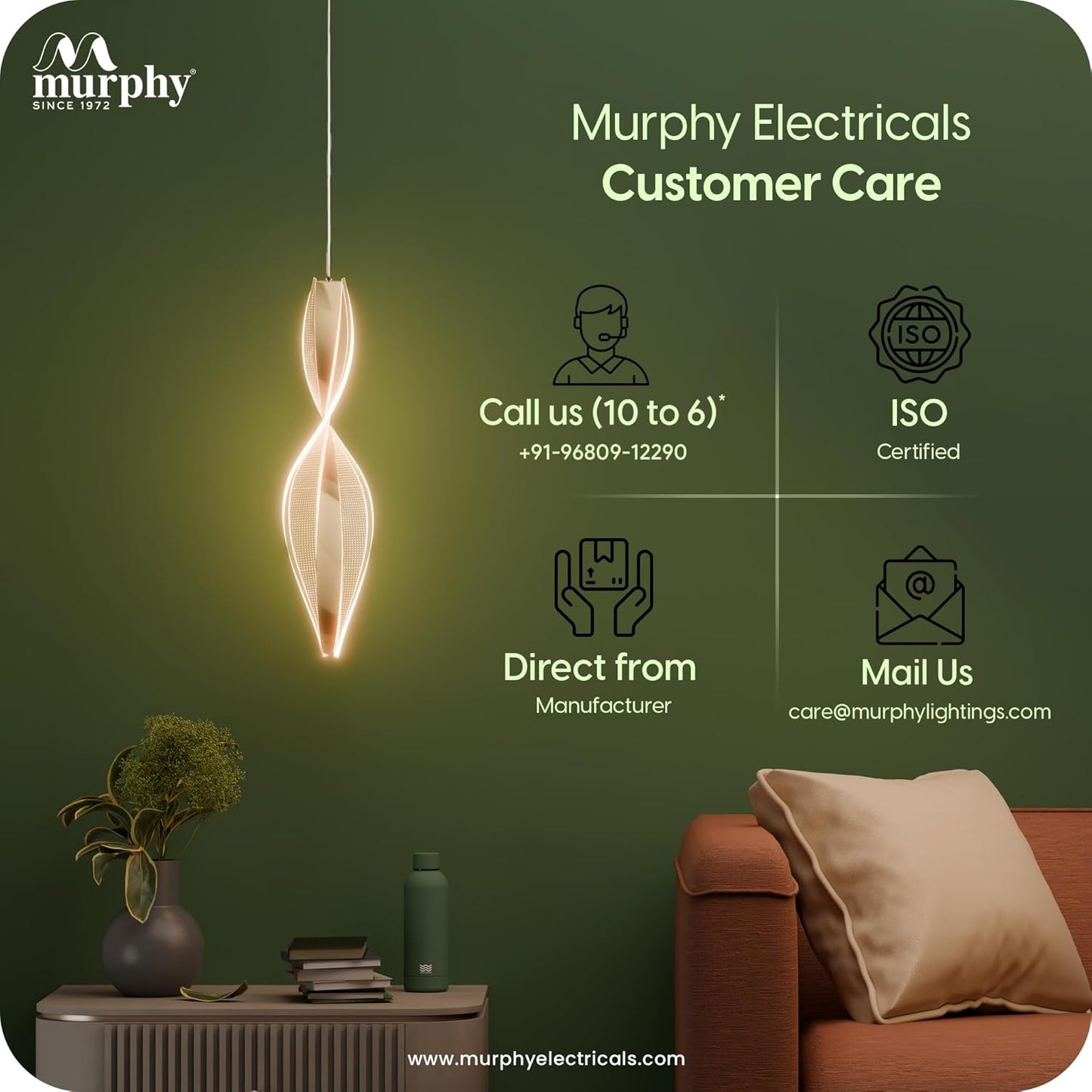 Murphy 3-in-1 Color Changing Pendant Light – 2-Year Warranty |French Gold|Modern LED Hanging Lamp
