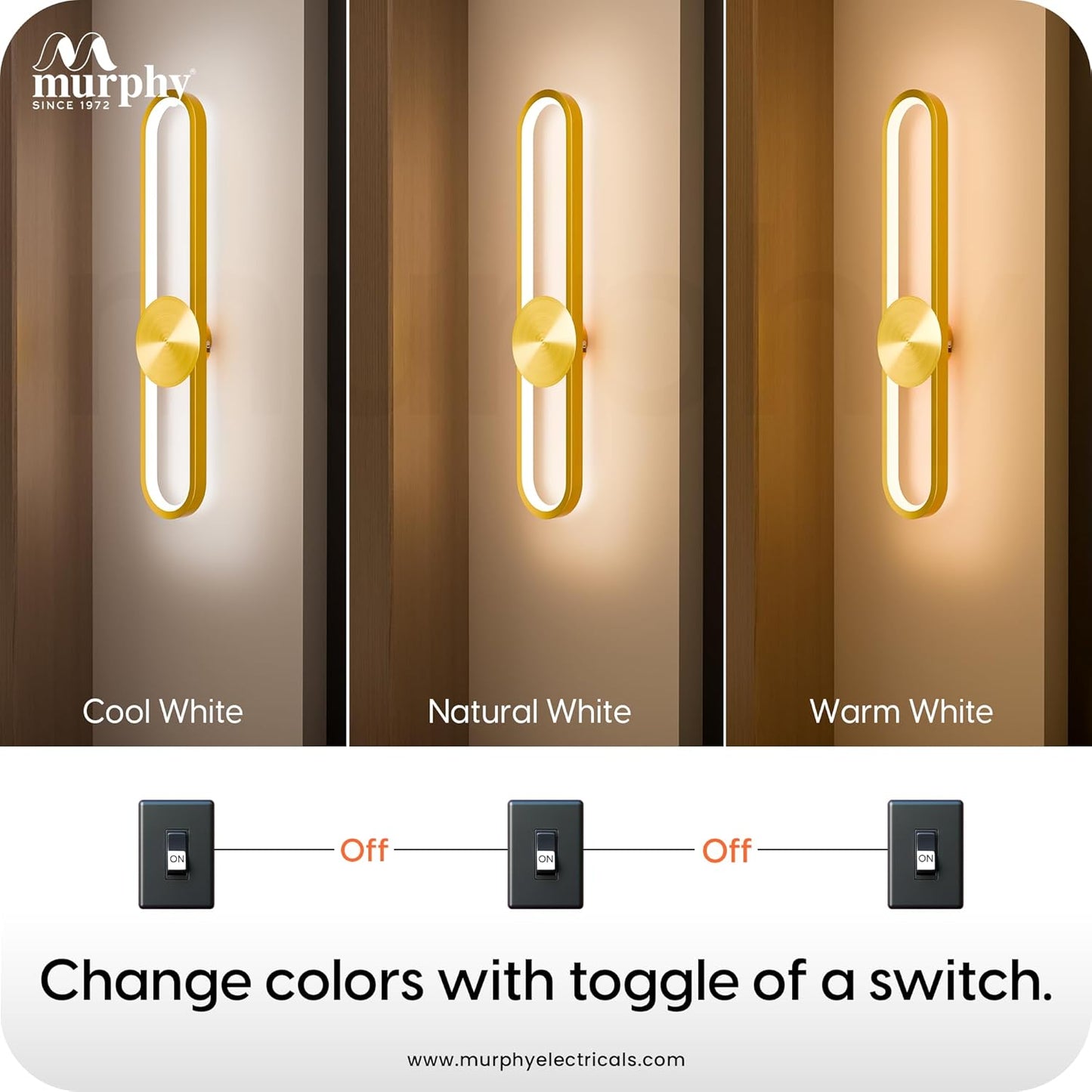 Murphy LoopLite 3-in-1 LED Wall Lamp – Golden Finish, Premium Aluminium, Matte Luxe Design, Adjustable Warm/Neutral/Cool Light, Modern Ambient Lighting