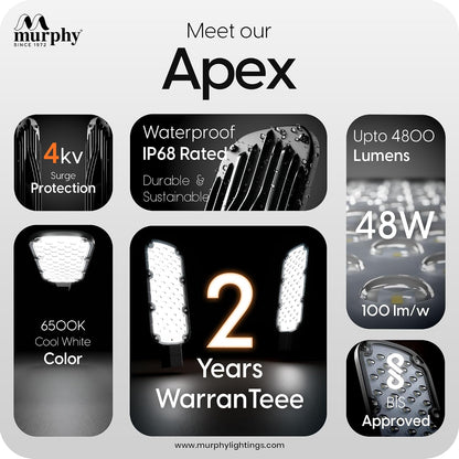 Murphy Apex 48W LED Street Light | IP68 Waterproof | Cool White | 4kV Surge Protection | 2 Year Warranty