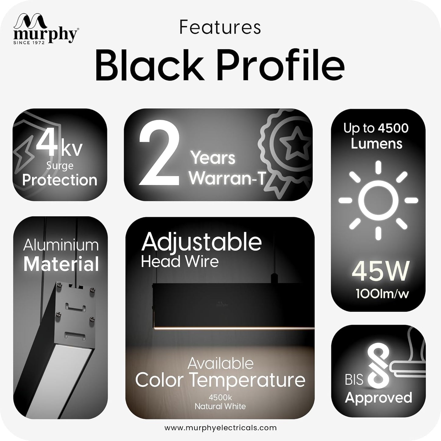 Murphy Black 4ft LED Hanging Profile Pendant Light