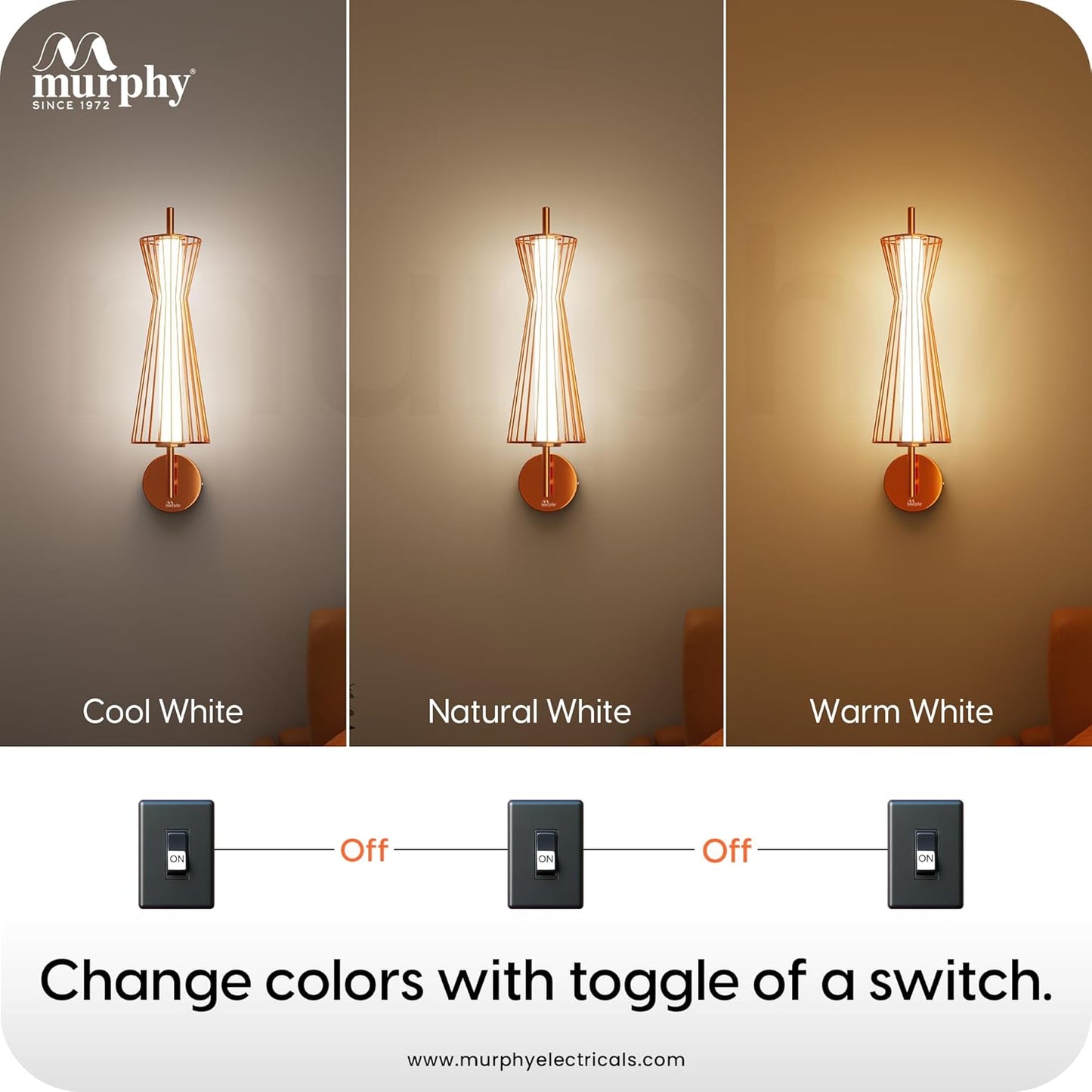 Murphy Cage Line 12W Wall Lamp | 3-in-1 Color Changing LED (Cool White/Warm White/Natural White) with 2-Year Warranty | Premium Rose Gold Finish Decorative Light