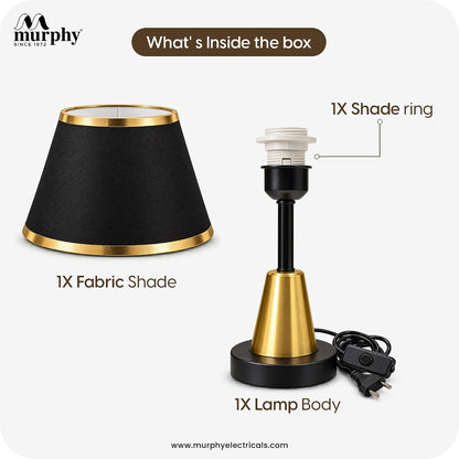 Murphy Conic Gold 3-in-1 LED Table Lamp with Premium Black Fabric Shade | Elegant Gold Finish | E27 Bulb Included | 1 Year Warranty