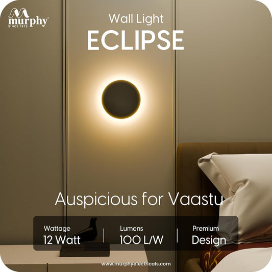 Murphy 12W Black Moon LED Wall Lamp – 2-Year Warranty | Aluminium Body | Warm White Glow | Indoor/Outdoor Modern Lighting Fixture
