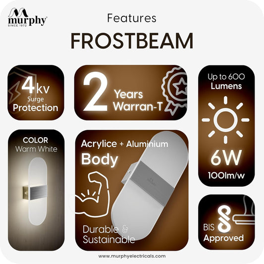 Murphy Frost Beam Wall Light | 2-Year Warranty | Warm White Glow | Acrylic + Aluminium Oval Wall Highlighter | Golden Finish