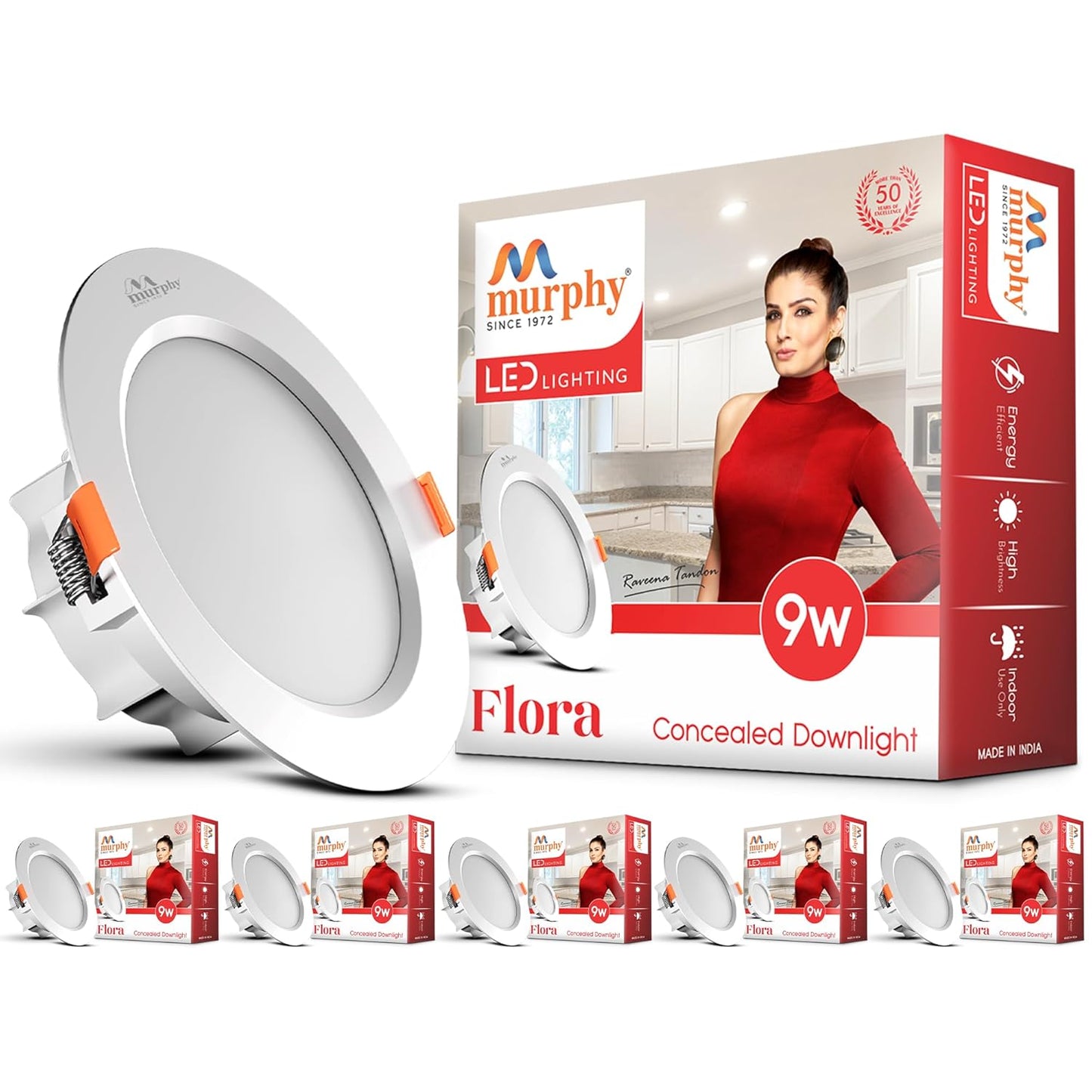 Murphy Flora 9W LED Down Light, Cool White Light, Round, Recessed Ceiling LED Light, Suited for 3 inch Junction Box/Concealed Box (2 Years Warranty)