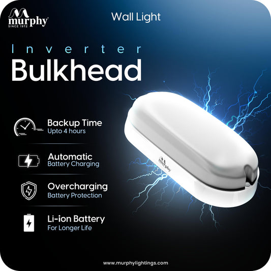 Murphy 10W Rechargeable LED Bulkhead Wall Lamp | 4-Hour Backup | IP66 Waterproof Oval Light for Outdoor, Garden, Balcony, Bathroom | Cool White | Wall Mount | 6-Month Warranty