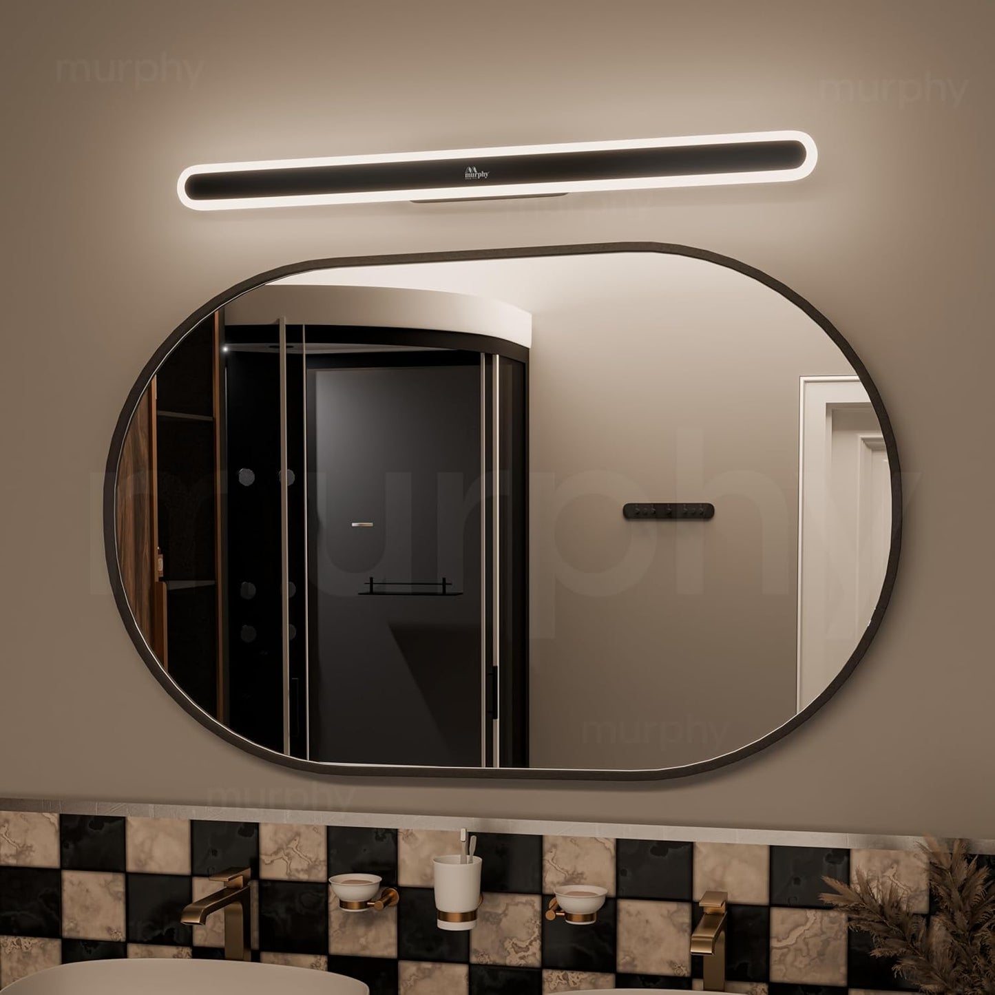 Murphy LumaLine TrioGlow 15W Black Body Premium LED Mirror Wall Bathroom Light - with 3-in-1 Colour Cool White/Warm White/Natural White Linear Bar