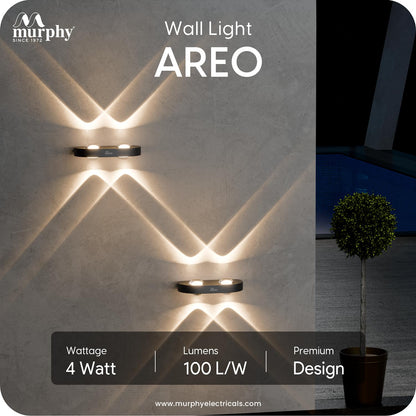 Murphy Areo 4-Way Waterproof LED Wall Light – Warm White | Premium Aluminium Body | Modern Decorative Indoor & Outdoor Wall Lamp | Energy Efficient | IP65 | 2-Year Warranty