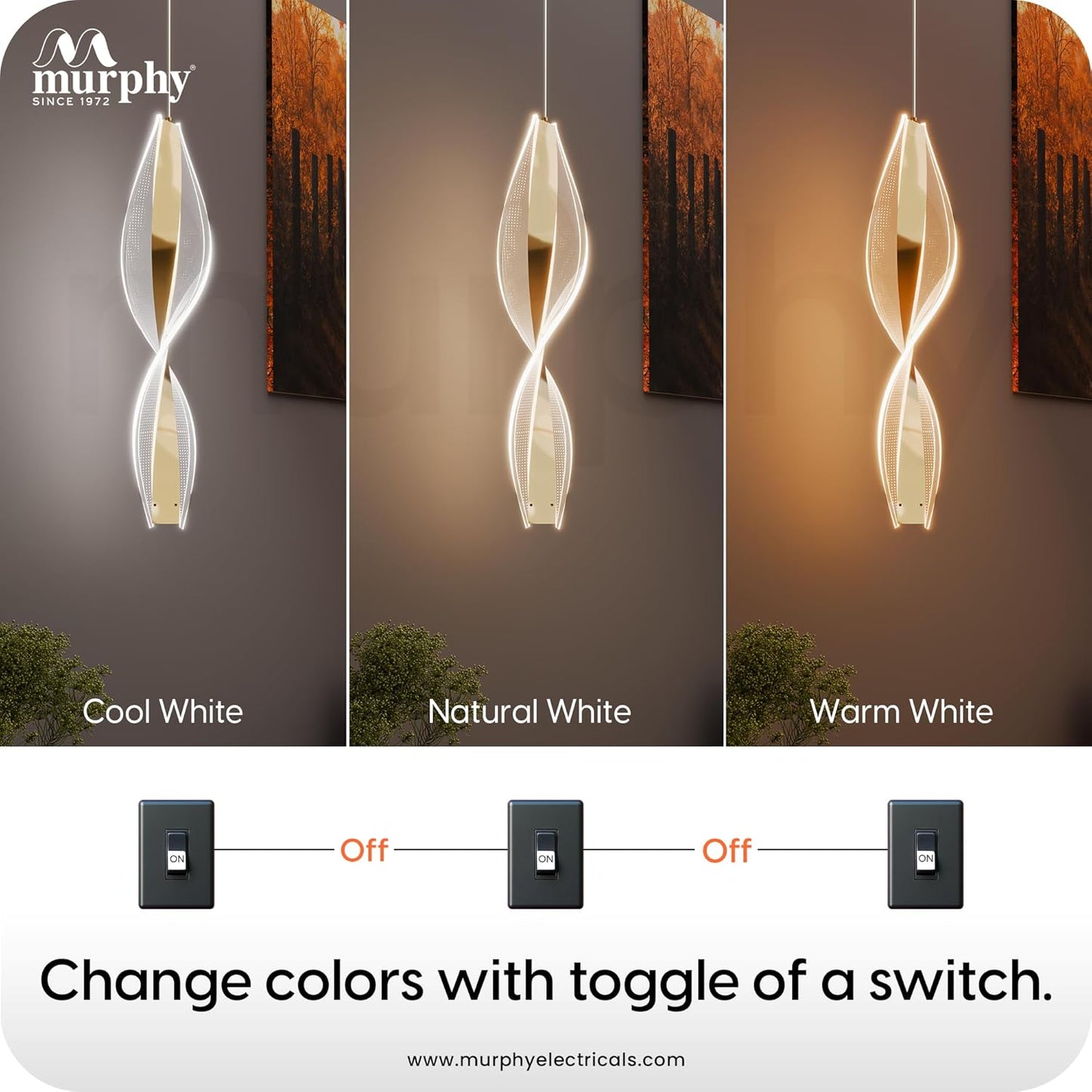 Murphy 3-in-1 Color Changing Pendant Light – 2-Year Warranty |French Gold|Modern LED Hanging Lamp