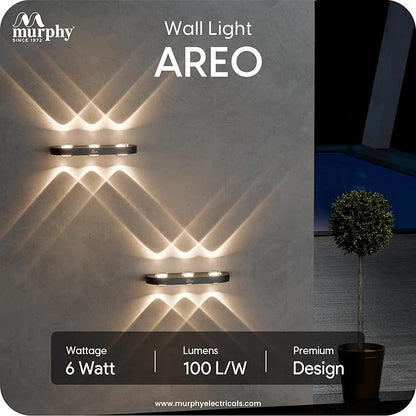 Murphy Areo 6-Way Waterproof LED Wall Light – Warm White | Premium Aluminium Body | Modern Decorative Indoor & Outdoor Wall Lamp | Energy Efficient | IP65