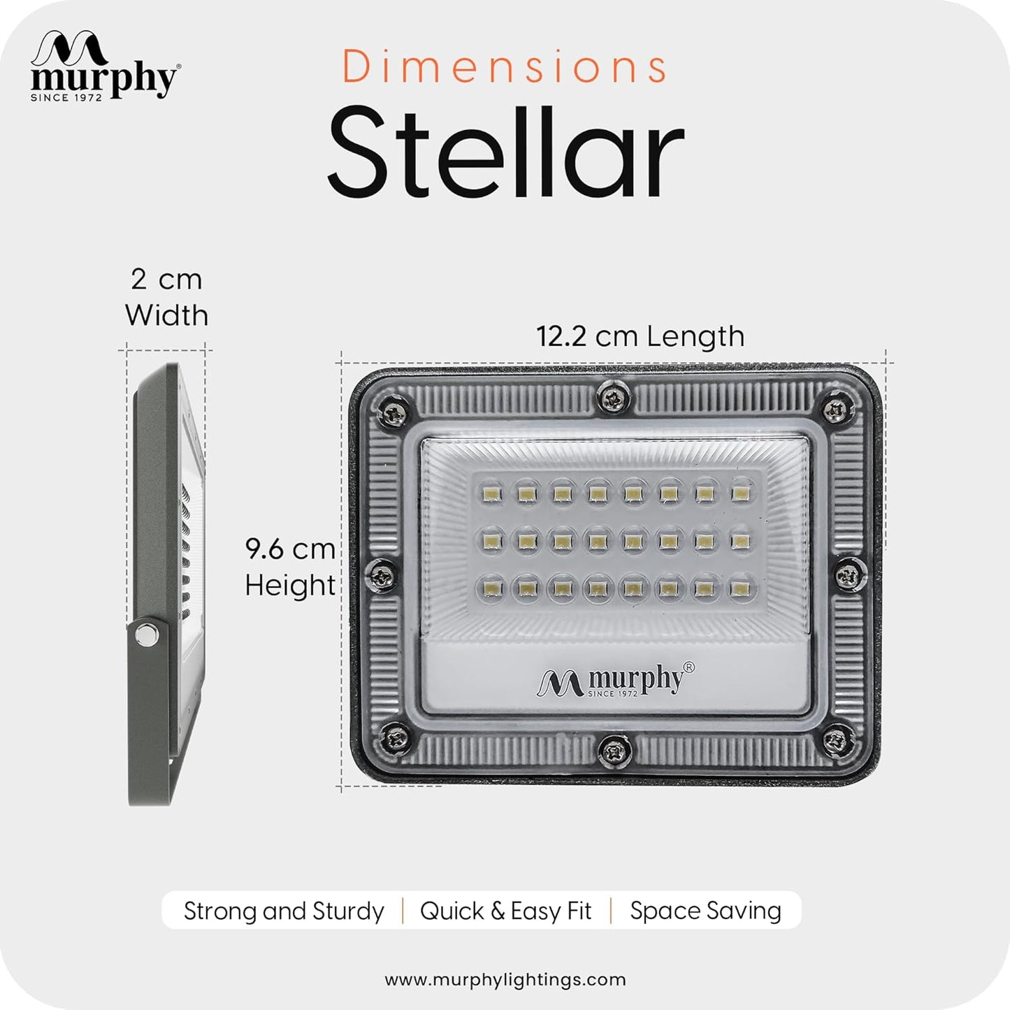 Murphy Stellar 20W LED Flood Light with 2-Year Warranty | Cool White | High Brightness Outdoor LED for Security, Landscape, Warehouse, Backyard | IP66 Waterproof | BIS Approved