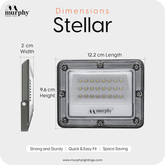 Murphy Stellar 20W LED Flood Light with 2-Year Warranty | Cool White | High Brightness Outdoor LED for Security, Landscape, Warehouse, Backyard | IP66 Waterproof | BIS Approved