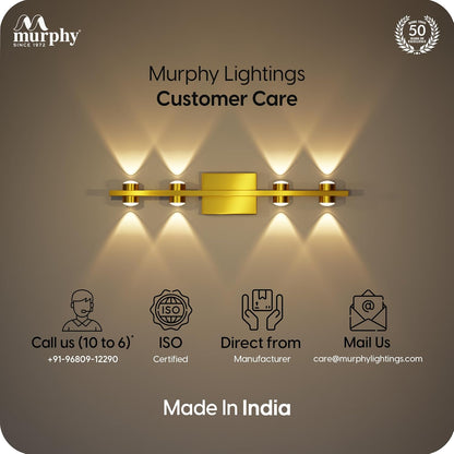 Murphy LED Stylish Up/Down Wall Light – Warm White, Rustproof Aluminum Body (4 Up & 4 Down, Gold Finish) (with 2 Years Warranty)