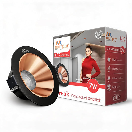 Murphy 7W Streak LED Down Light BL+Copper Finish, Natural White Light, Round,Recessed Ceiling LED Light, Suited for 3 inch Junction Box/Concealed Box (2 Years Warranty)