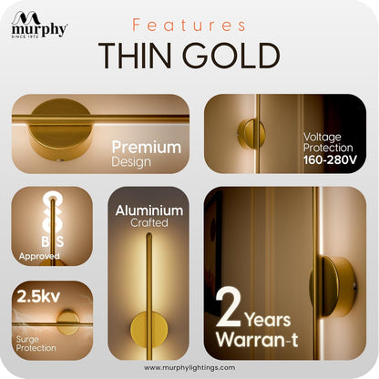 Murphy LED (Wall Highlighter) - 12W, 3-in-1 Color Changing, Modern Gold Finish Wall Sconce Light  Stylish Home Decor