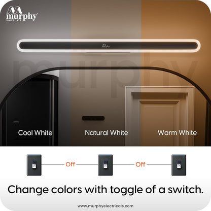 Murphy LumaLine TrioGlow 15W Black Body Premium LED Mirror Wall Bathroom Light - with 3-in-1 Colour Cool White/Warm White/Natural White Linear Bar