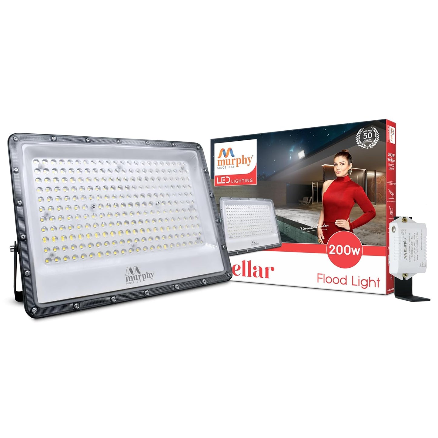 Murphy Stellar 200W LED Flood Light with Auto Day-Night Sensor | Ultra-Bright 6500K Cool White | IP66 Waterproof & Surge Protected | High Lumen Outdoor Security Light for Factory