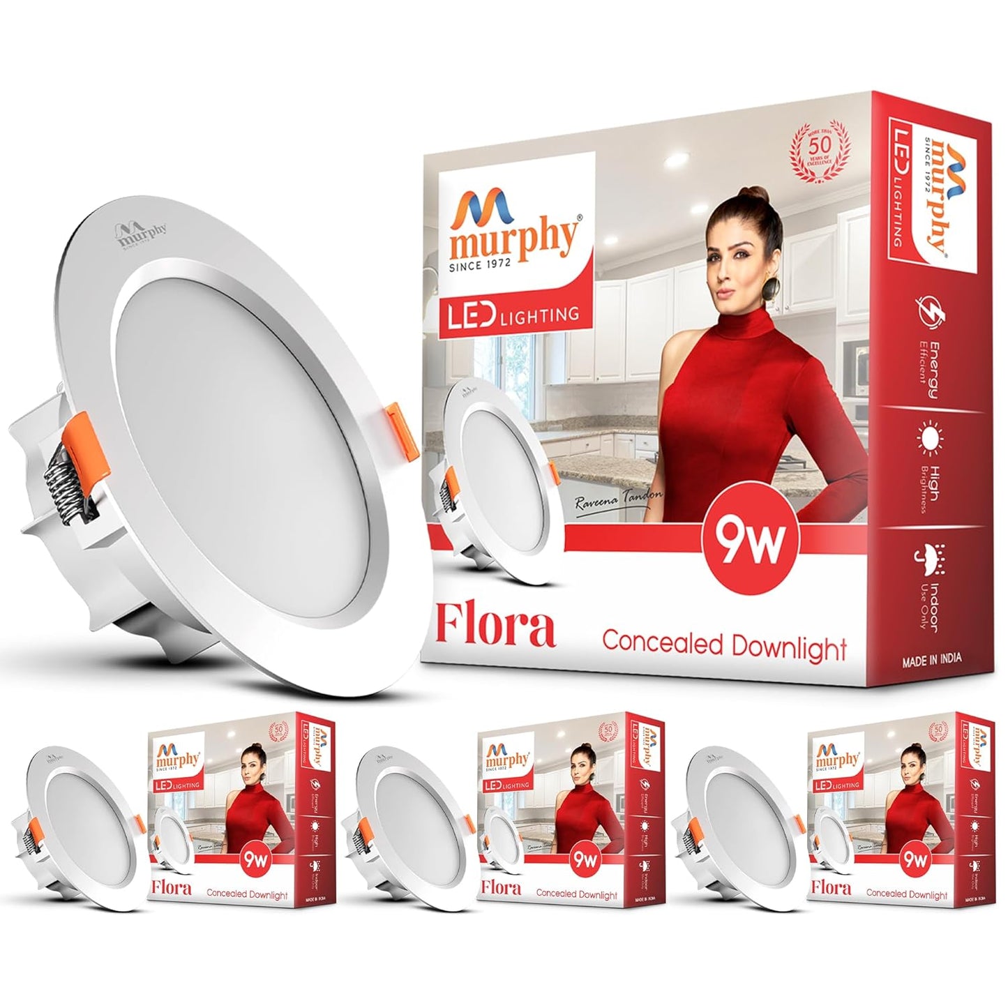 Murphy Flora 9W LED Down Light, Cool White Light, Round, Recessed Ceiling LED Light, Suited for 3 inch Junction Box/Concealed Box (2 Years Warranty)