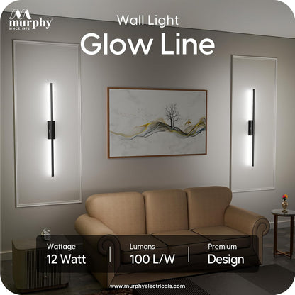 Murphy Slim Ray 12W LED Wall Highlighter– Modern Wall Light, Sleek Black Finish, Decorative Indoor Wall Lamp for Bedroom, Living Room & Hall, 3 Color Changing (Cool/Natural/Warm White)