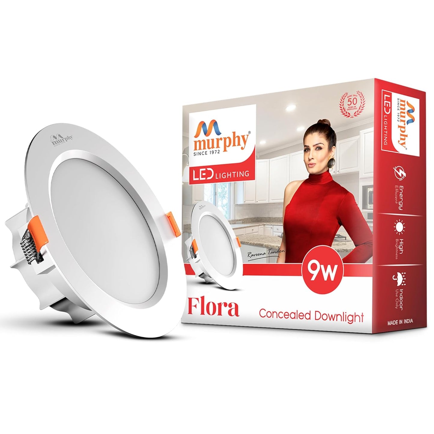 Murphy Flora 9W LED Down Light, Cool White Light, Round, Recessed Ceiling LED Light, Suited for 3 inch Junction Box/Concealed Box (2 Years Warranty)