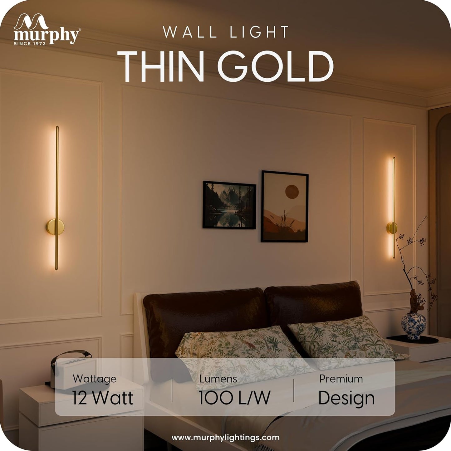 Murphy LED (Wall Highlighter) - 12W, 3-in-1 Color Changing, Modern Gold Finish Wall Sconce Light  Stylish Home Decor