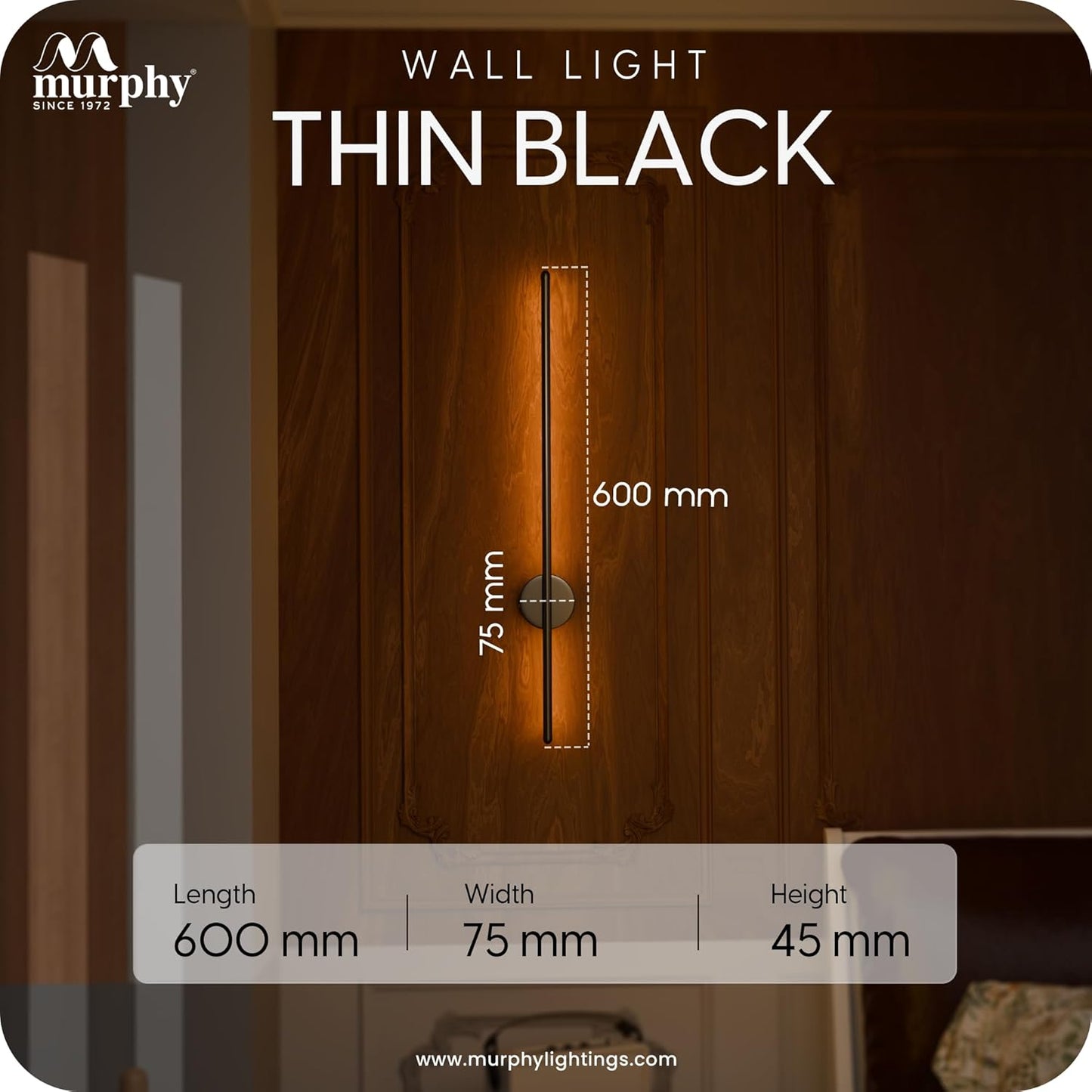 Murphy LED (Wall Highlighter) - 12W, 3-in-1 Color Changing, Modern Black Finish Wall Sconce Light Stylish Home Decor