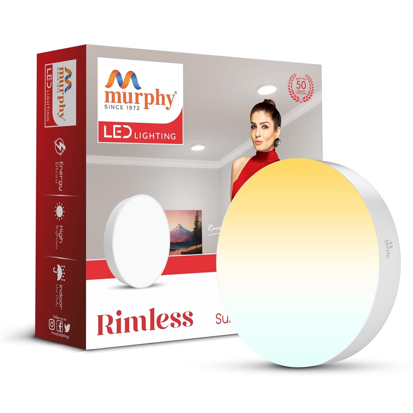 Murphy 15W 3-in-1 LED Round Surface Ceiling Light | 2 Year Warranty | Color Changing (Cool White/Natural White/Warm White) | Rimless Slim Design