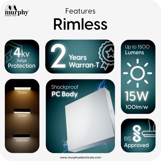 Murphy 15W 3-in-1 LED Square Surface Ceiling Light | 2 Year Warranty | Color Changing (Cool White/Natural White/Warm White) | Rimless Slim Design |